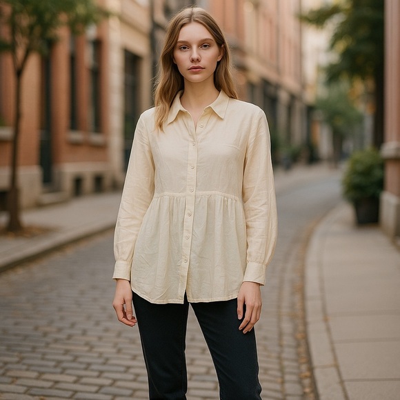 J. Jill Ivory Button Down Collared Blouse Size M - Picture 3 of 12